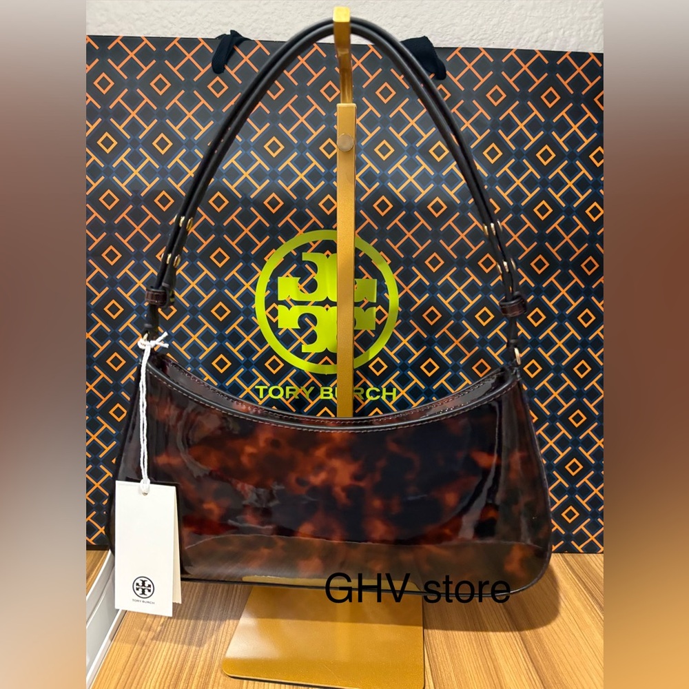 Tory Burch Emerson Brown Tortoise patent  Shoulder Bag - Picture 2 of 8